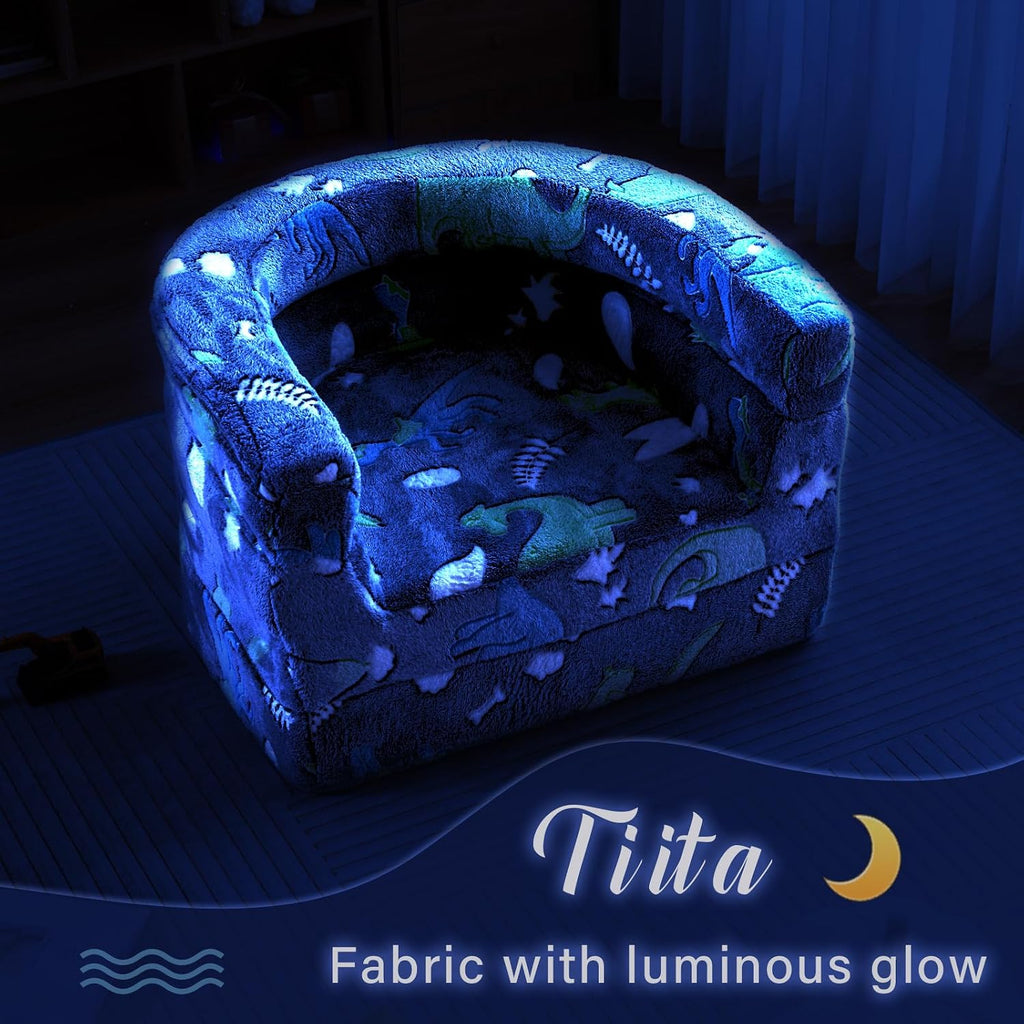Tiita 3-in-1 Kids Sofa Bed, Comfy Couch Plush Toddler Chair Bed, Convertible Toddler Travel Beds, Folding Kids Couch with Washable Cover Carrying Handle for Girls and Boys