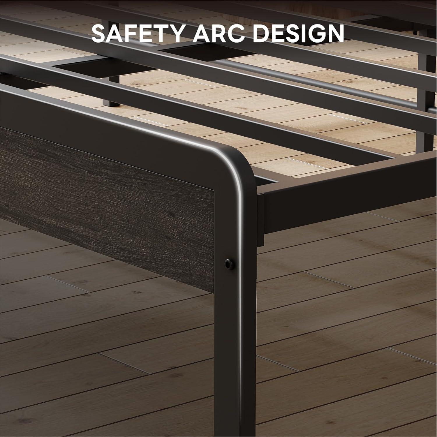 LIKIMIO Full Bed Frame with Headboard, Dark Wood Camas Full with Strong Supports, Sturdy, Noise-Free, No Box Spring Needed, Grey