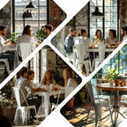 Metal Dining Chairs Set of 6 with Wooden Seat Iron Stackable Industrial Tolix Style Farmhouse Dining Room Bistro Outdoor Arctic White Color