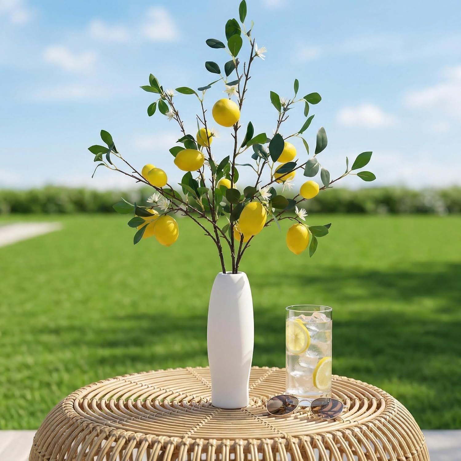 Artificial Lemon Branches Set of 3 – 37" Faux Lemons with Stem for Kitchen Decor Farmhouse Flower Arrangement Table Centerpiece Vase Filler Home Office Party Decoration