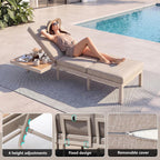 3-Seat Modular Aluminum Outdoor Sofa, Adjustable Reclining Design with Removable Side Table, All-Weather Patio Furniture Set with Water-Resistant Cushions for Backyard Poolside, Beige