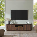 70" Fluted TV Stand for TVs Up to 80", Mid Century Modern Entertainment Center with Drawer, Storage Cabinet, Open Shelf, Wood Low Profile Media TV Console for Livingroom, Dark Walnut