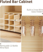 55" Fluted Wine Bar Cabinet - Coffee Bar Cabinets for Home with Storage, 2 Door & 2 Drawer Buffet Sideboard with Liquor Rack and Glass Holder, Alcohol Indoor Bars for Living Room, Kitchen