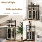 TANGZON Corner Bar Cabinet, 2 Mesh Doors Wine Cabinet with Glass Holders, Adjustable Shelf & Anti-Tipping Devices, Industrial Liquor Wine Drinks Storage Sideboard for Home Bar Kitchen Cellar