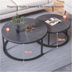 Nesting Coffee Tables Set of 2 Furniture Round Living Room Table Sets Side Tables for Bedroom with Top and Black Metal Frame(F)