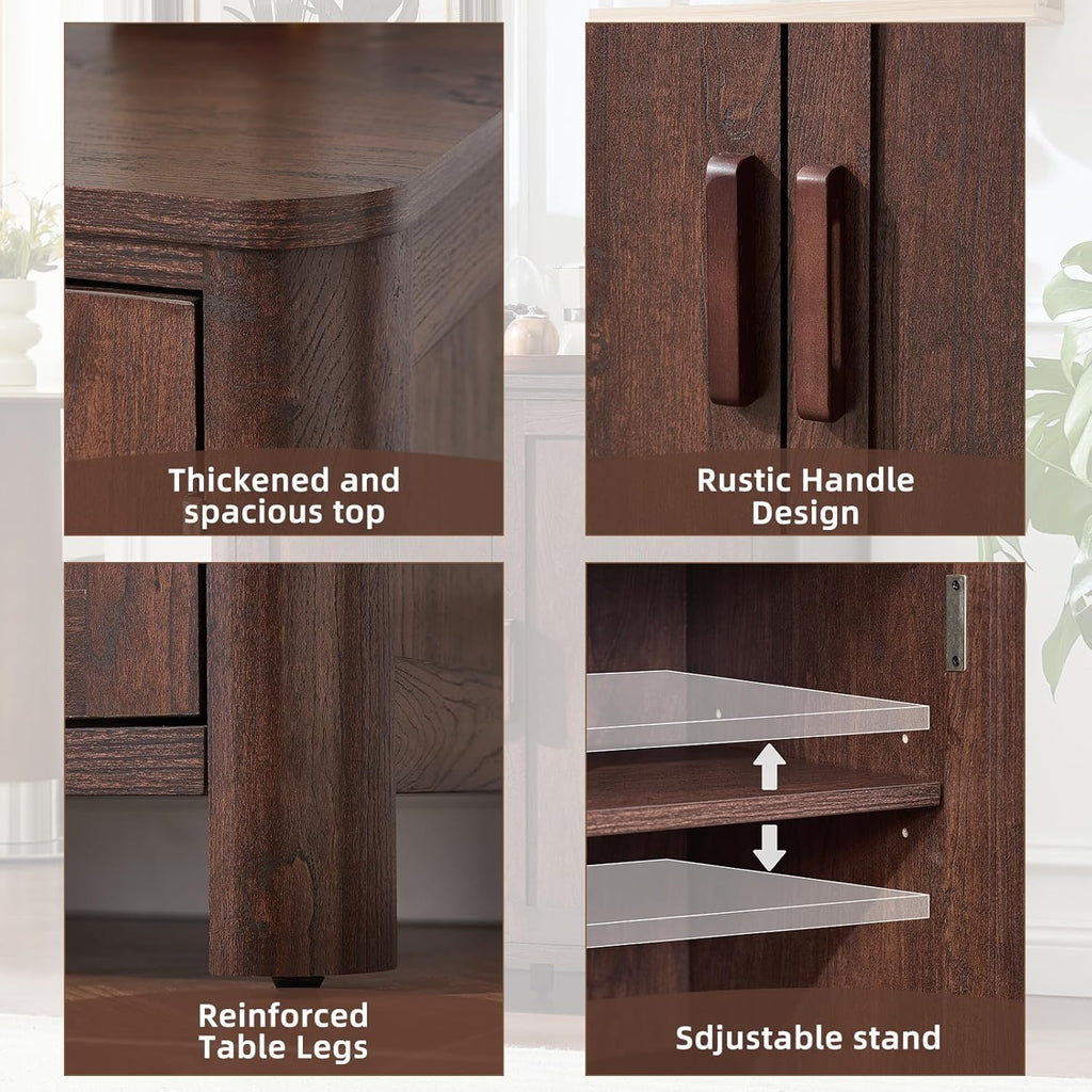 Joaxswe Sideboard Buffet Cabinet with Storage, 31.5" Arc-Shaped Credenza with 2 Doors & Adjustable Shelves, Mid Century Modern Coffee Bar Storage Cabinet for Kitchen, Living Room, Entryway, Walnut