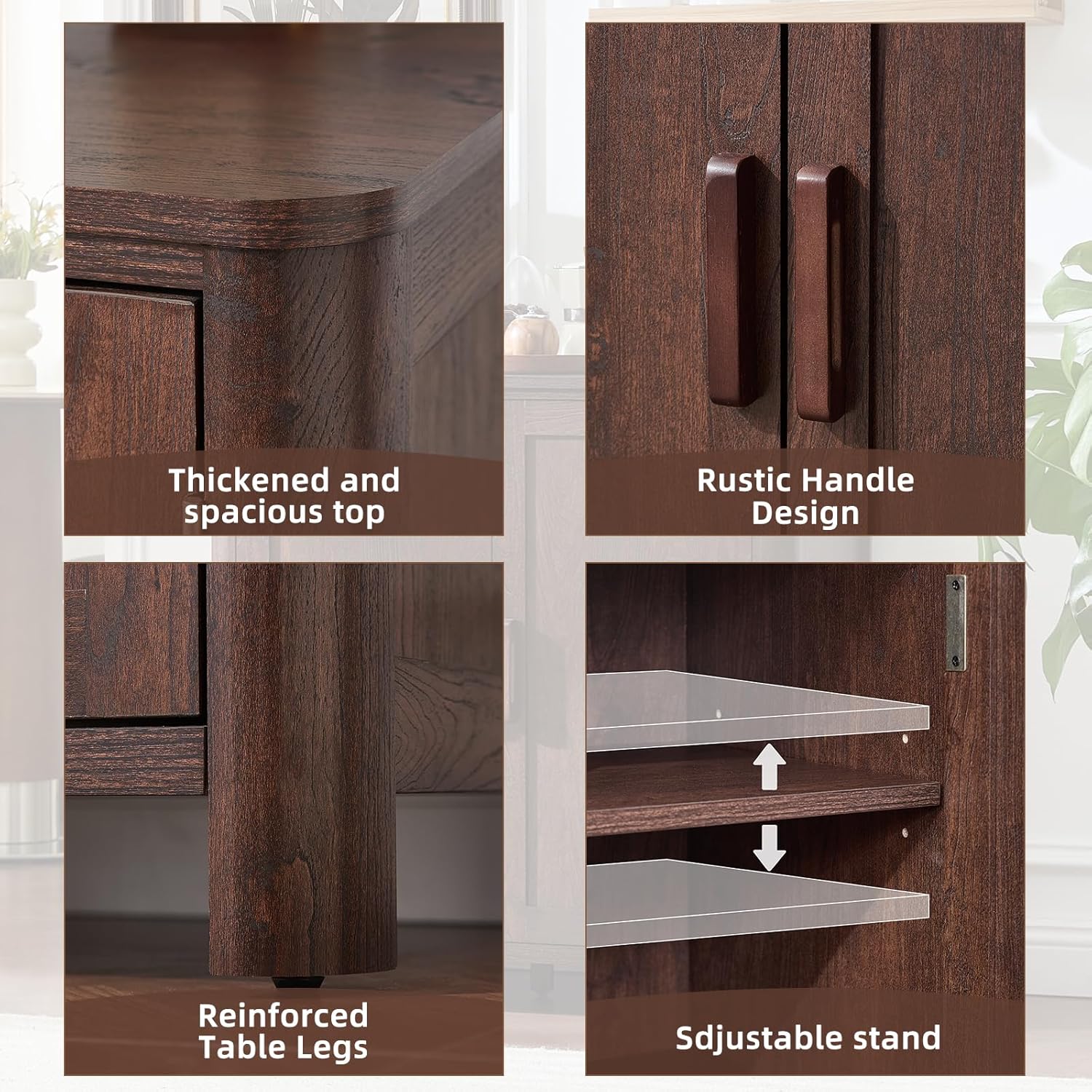 Joaxswe Sideboard Buffet Cabinet with Storage, 31.5" Arc-Shaped Credenza with 2 Doors & Adjustable Shelves, Mid Century Modern Coffee Bar Storage Cabinet for Kitchen, Living Room, Entryway, Walnut
