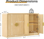 Decofy 55" Sideboard Buffet Cabinet, Mid Century Modern Console Cabinet with Wavy Grain Doors & Adjustable Shelves for Kitchen Buffet Cabinet, Living Room, Entryway, Coffee Bar Cabinet (Natural Oak)