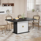 63 Inch Rectangular Dining Table with Hidden Storage, Modern Pedestal Dining Table for 4–6 People, Space-Saving Kitchen & Dining Room Table, MDF, Black