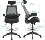 BOLISS Drafting Tall Office Chair 400lbs High Back Wide Standing Desk Chair Comfortable with Flip up Armrests Lumbar Support Adjustable Big Footrest Ring(Black)