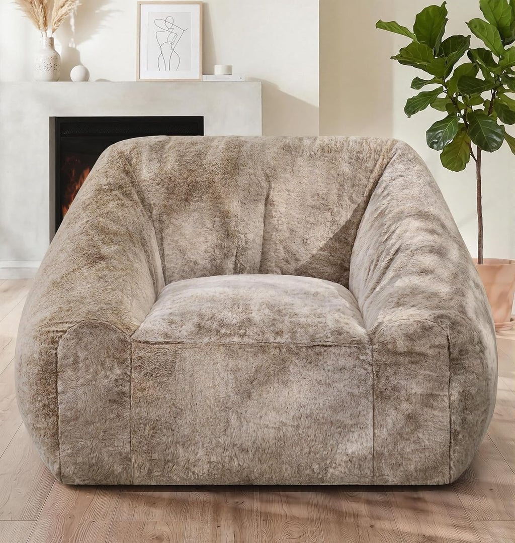 Hobestluk Giant Bean Bag Chair Memory Foam Filled Sofa Chair Bean Bag for Adults/Teens/Kids, Oversized Lazy Accent Comfy Stuffed BeanBag Sofa for Living Room Bedroom Dorm Reading(Brown)