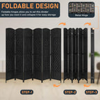 FDW Room Divider 6 Panel Folding Privacy Divider 6 Ft Indoor Wall Divider Portable Partition Wood Screen, Coal Black