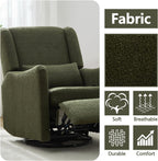 29.5'' Wide Swivel Rocker Recliner with 3-Position Lock Leg Rest, Nursery Chair with Sturdy Metal Base for Living Room, Bedroom and Apartment, Teddy Fleece (Seaweed Green)