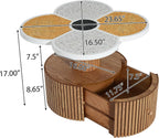 Unique Four-Petal Accent Table with Storage Drawer, Nordic Style Round Side Table for Living Room Bedroom, Compact End Table with Wood-Grain Base, Small Nightstand for Small Spaces