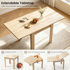 31.5"-63" Folding Dining Table Set for 4, Drop Leaf Extendable Table and Chairs, Square Dining Table with 4 PU Chairs for Living Room, Kitchen, Dining Room, Space Saving(Natural Table+4 Brown Chairs)