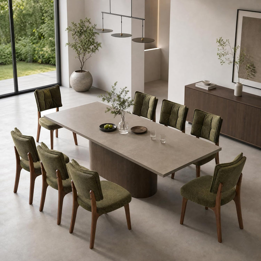YOUNIKE Wood Frame Green Dining Chair, Chenille Fabric, Single Pack | Modern Ergonomic Upholstered Kitchen & Dining Room Chairs, Double-Layer Backrest, Comfy Soft Cushion, Easy to Assembly