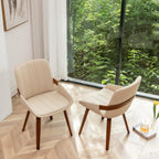 Mid Century Modern Faux Leather Upholstered Dining Chairs,Armless Accent Chairs with Sturdy Natural Wood Legs,Bamboo Backrest Support for Kitchen&Dining Room Chairs(1PCS,Beige)