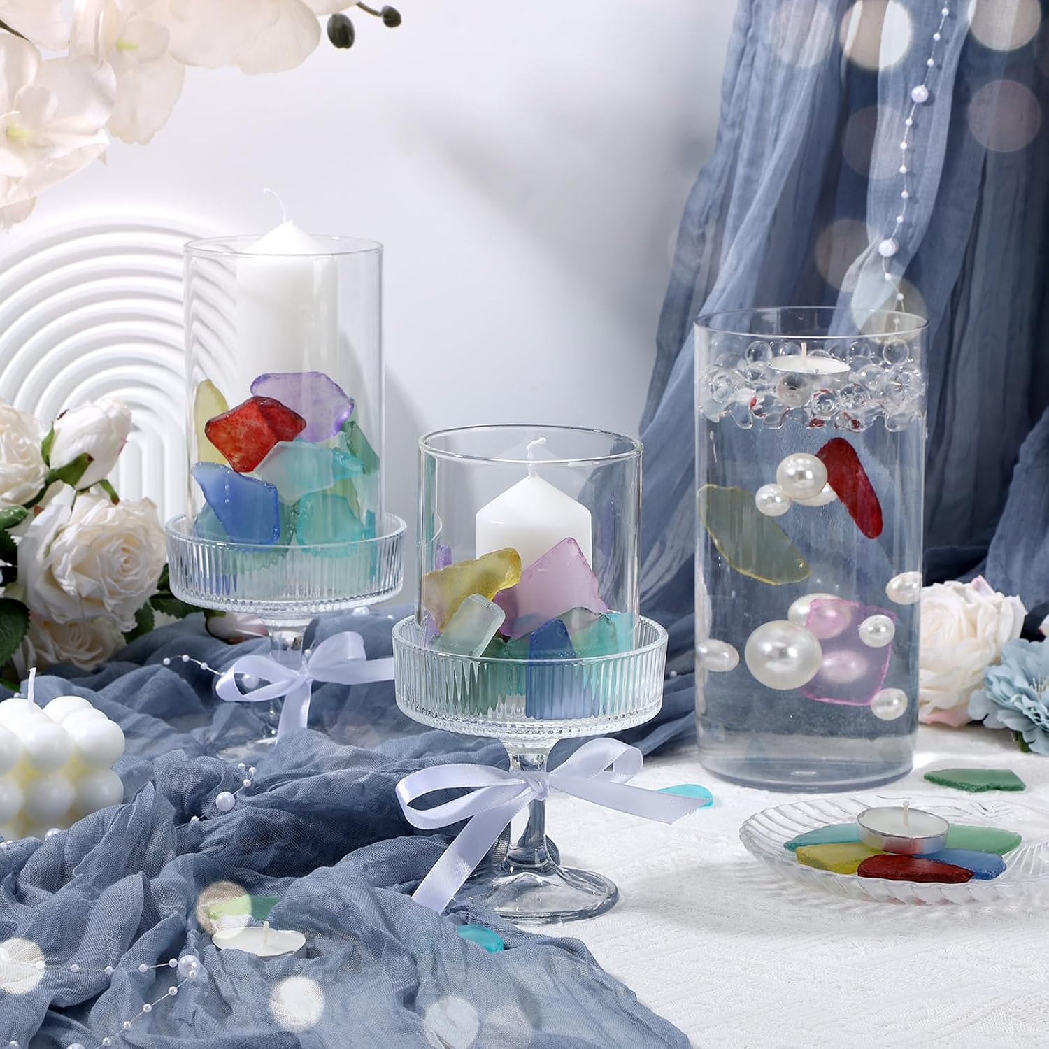 SUREAM Colorful Bulk Sea Glass, 13oz Sea Glass Christmas Tree Kit, Glass Stones for Beach Wedding Party Home Aquarium Decor and DIY Art Craft Supplies