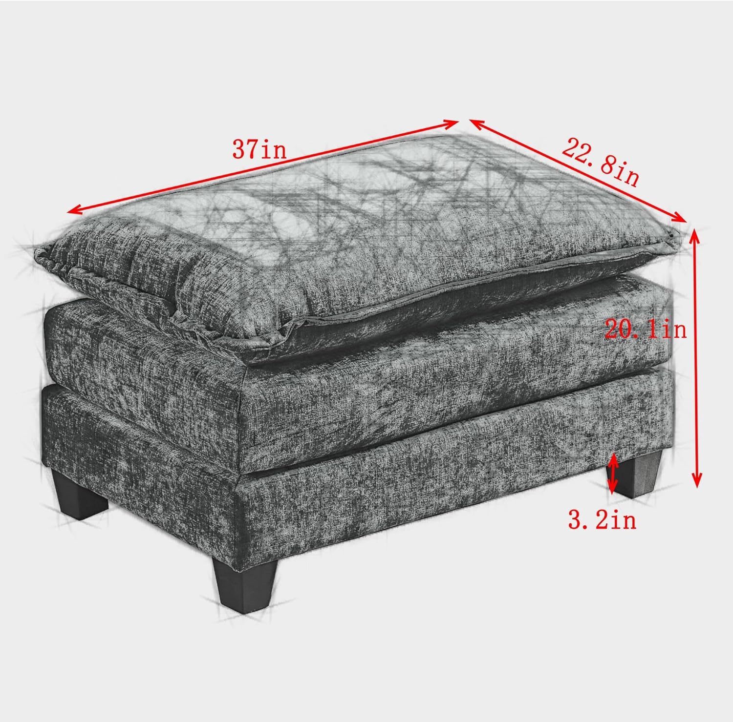 Aoowow Matching Ottomans for Cloud Sofas,Modern Chenille Upholstered Ottoman for Living Room Bedroom,Fluffy Footstool Extention for The Cloud Couches,Soft Comfy Cushioned Footrest (Blue, Ottoman)