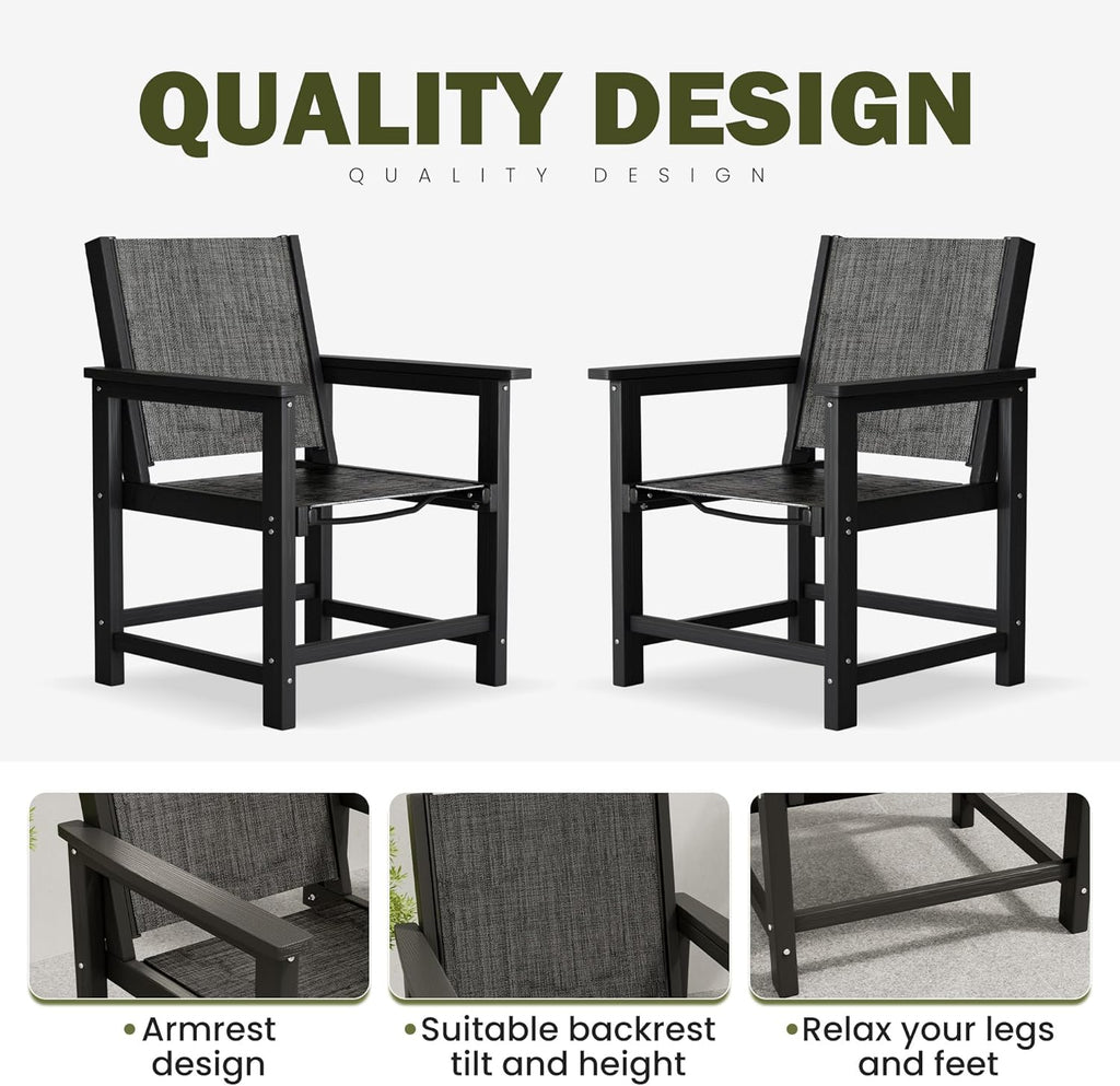 Amopatio Patio Dining Chairs HDPE Plastic Outdoor Chair with Wide Seat All Weather UV Resistant Heavy Duty Resin Patio Chairs for Poolside Garden Porch Backyard Balcony & Deck(1PCS)