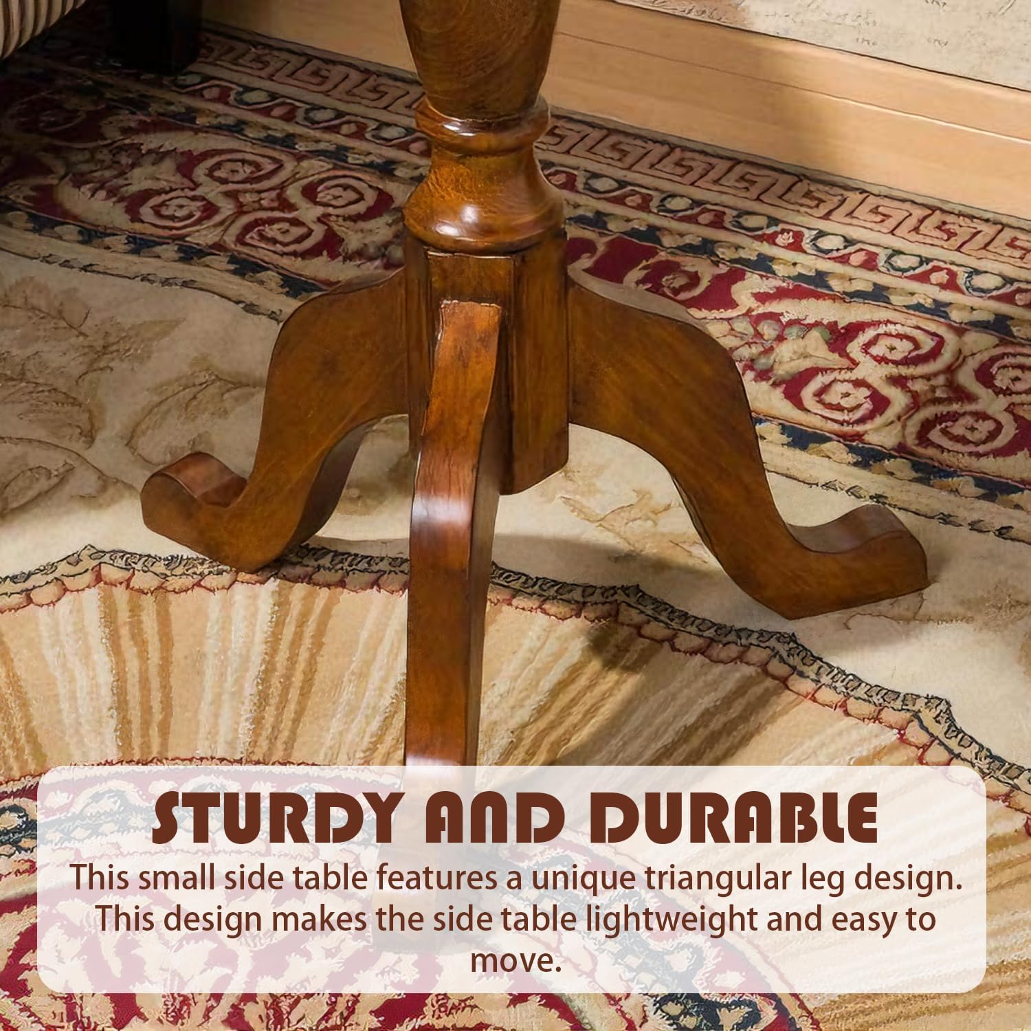 YUNMUARY-Vintage Walnut Solid Wood Pedestal End Table,20 Inches Wide Small Coffee Tables Living Room,Circle Nightstand,Accent Table for Sofa,Bedroom,Corners,and Dining Room.