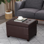 Asense 24-Inch Storage Ottoman Bench,Foot Stool Ottoman with Storage, Faux Leather Upholstered Foot Rest Seat with Safety Hinge,Wood Legs Stool for Living Room, Bedroom,Entryway,Chocolate Brown