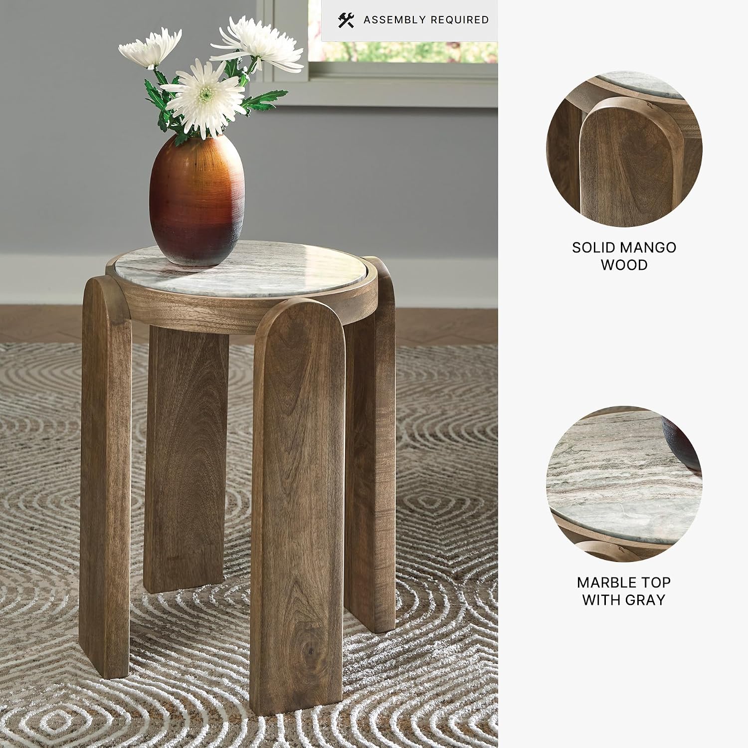 Signature Design by Ashley Gavrilley Contemporary Accent Table with Marble Top, Light Brown & Gray