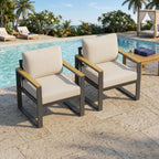 All-Weather Rust-Resistant Aluminum Patio Armchairs Set of 2 – Upgraded Cushions – Sturdy Metal Outdoor Seating for Balcony, Garden, Deck, Backyard – Beige