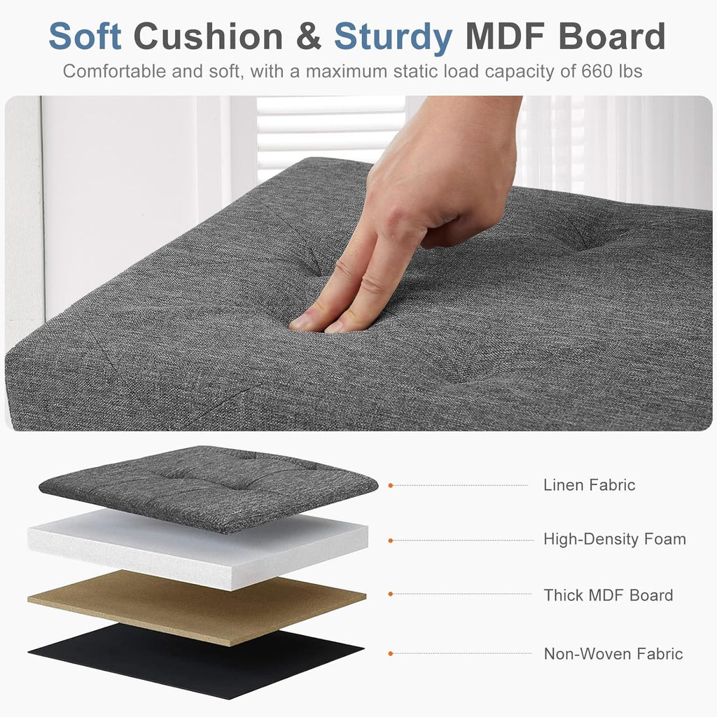 NEWBULIG 30 Inches Folding Storage Ottoman Bench with Padded Seat for Bedroom, Small End of Bed Foot Rest Stools Storage Chest, Living Room, Pure Grey.