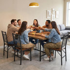 Bluecat Folding Dining Chairs 4 Pack, Industrial Foldable Dining Chair Set, Vintage Stackable Metal Frame Chairs with Wood Seat for Home Kitchen Dining Room Living Room