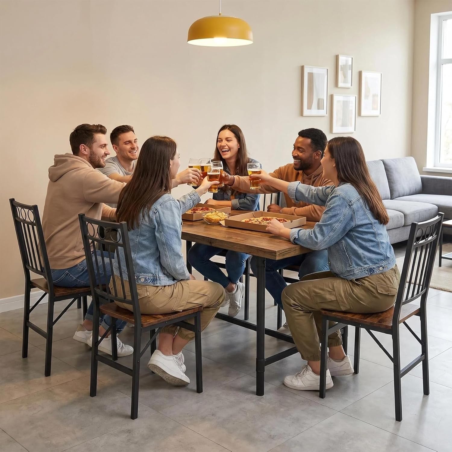 Bluecat Folding Dining Chairs 4 Pack, Industrial Foldable Dining Chair Set, Vintage Stackable Metal Frame Chairs with Wood Seat for Home Kitchen Dining Room Living Room