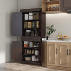71" Freestanding Kitchen Pantry with 4 Doors, and 2 Large Cabinets, Tall Storage Cabinet with Wide Drawer for Dining Room, Coffee