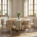 TYBOATLE Swivel Rattan Dining Chairs Set of 6, Farmhouse Boho Dining Room Chair with Rattan Woven Back and Faux Leather Seat, Upholstered Kithchen Chairs (Cream White)