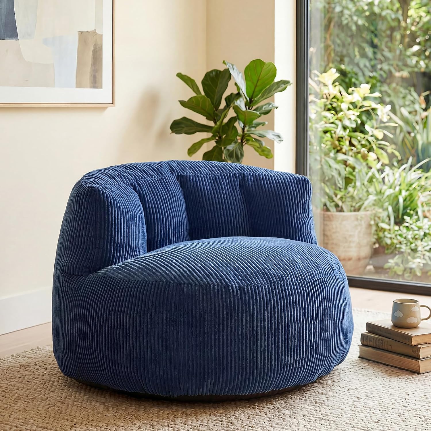 MASVIS Bean Bag Chair,3ft Memory Foam Bean Bag Chair for Adults Kids Teens,Soft Velvet Comfy Floor Chair with Supportive Backrest,Lazy Sofa Lounge Chair for Living Room Bedroom Game Room,Navy