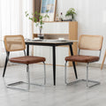 KCC Modern Dining Chairs Set of 2, Faux Leather Rattan Chair,Brown | Mid Century Kitchen Side Chairs with Metal Legs and Upholstered Seat for Dining Room,Living Room,Bedroom