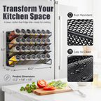 UVIAHOMI Magnetic Spice Rack Organizer for Refrigerator with 28 Spice Jars, 386 Spice Labels, 4 Hook, Chalk Marker and Funnel Set, Magnetic Shelf for Seasoning Organizer, 13.2'' W x 9.8 H, Black