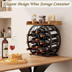 X-cosrack 14-Bottle Countertop Wine Rack with Wooden Tabletop, Freestanding Round Metal Wine Bottle Organizer and Display Stand for Kitchen, Pantry, Home Bar and Cabinet