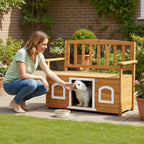 VINGLI Outdoor Storage Bench with Built-in Dog House, 2-in-1 Outdoor Waterproof Patio Bench with Pet Kennel for Patio Backyard Porch (Natural)