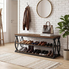 Tribesigns Entryway Shoe Storage Bench, 3-Tier Industrial Wooden Shoe Rack with Storage, Rustic Shoe Organizer with Sturdy Metal Frame for Hallway, Living Room, Closet
