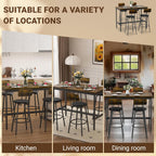 Elevon 47 in Long Bar Table Set with 4 PU Leather Bar Stools, Dining Table and Chair Sets, Industrial Tall Coffee Table and Back Chair for Kitchen, Living Room, Party Room, Pub, Brown