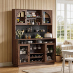 BINGTOO 71" Tall Kitchen Pantry Cabinet with Charging Station, 54" Large Kitchen Hutch with LED Lights & Pegboard, Coffee Bar Cabinet with Wine Rack and Adjustable Shelves (Walnut Brown, 1 Cabinet)
