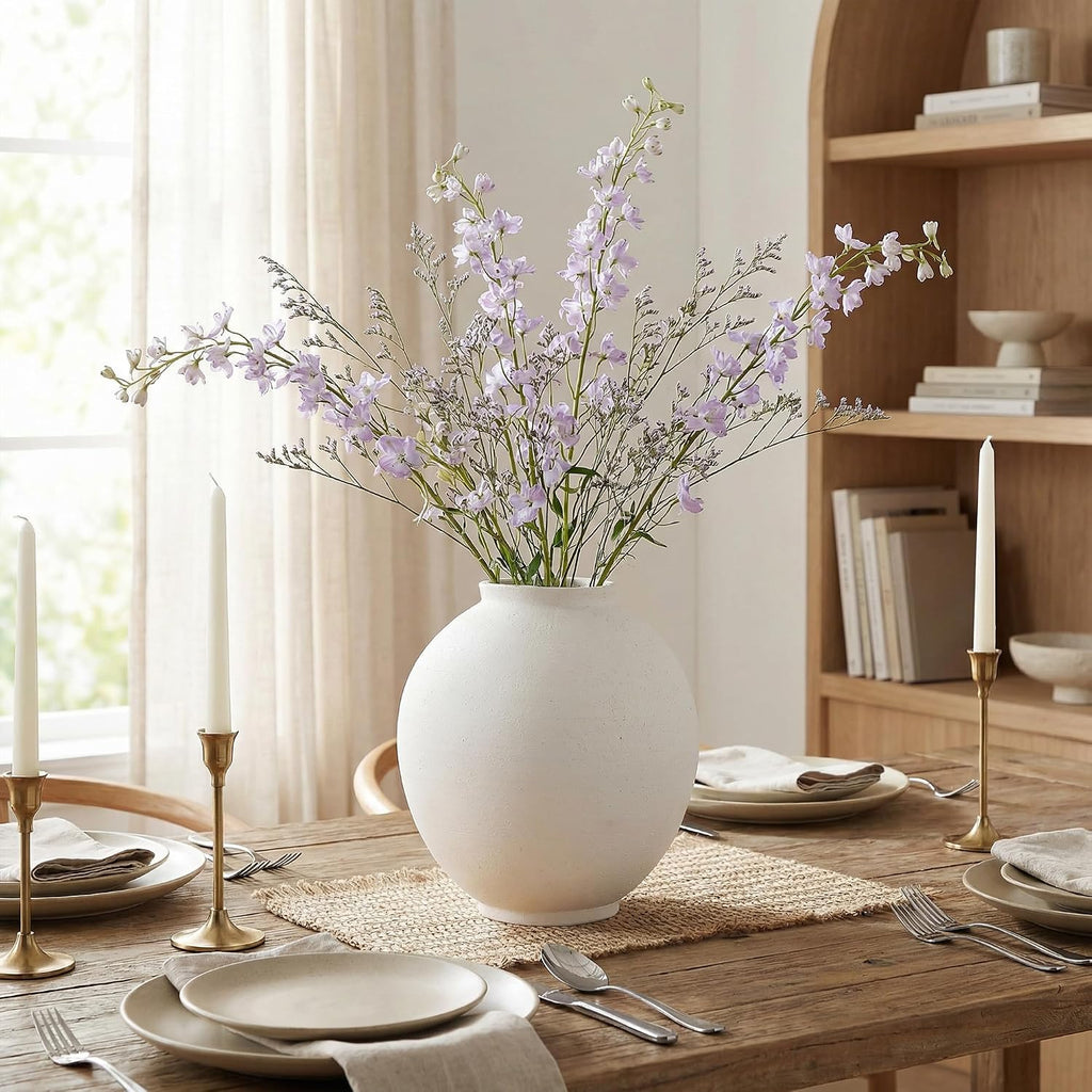 Starttag Large White Ceramic Vase, 9.8 inch Rustic Farmhouse Flowers Vase for Home Decor, Sandstone Texture Round Pottery Tall Vase Indoor for Table Living Room Decor