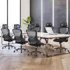Sweetcrispy Office Computer Desk Chair, Ergonomic High-Back Mesh Rolling Work Chairs with Wheels and Adjustable Headrests, Comfortable Lumbar Support, Comfy Flip-up Arms for Home, Bedroom, Study,Black