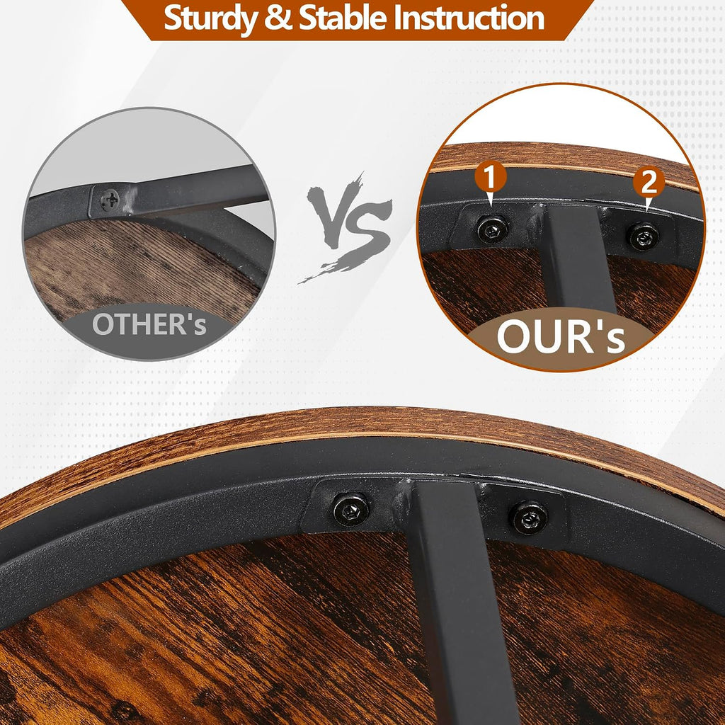 ZENY Nesting Coffee Table Set of 2, 23.6inch Round Coffee Table Wood Grain Top with Sturdy Metal Frame, Industrial End Table Side Tables for Living Room Bedroom Balcony Yard, Rustic Brown