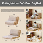N&V Folding Matress Sofa Bean Bag Bed, Foam Filling Folding Matress Sofa, Includes Removable and Machine Washable Cover, Soft Premium Faux Fur (Small, Champagne)