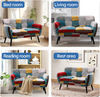 Bonzy Home Modern Colorful 3 Piece Coroful Fabric Sofa Set, Included Accent Chair and Boho 2 Loveseat, Linen Patchwork Plaid Couches with Rubberwood Legs and Removable Upholstered for Living Room
