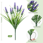 16 Bundles Artificial Plants Outdoor, UV Resistant Fake Lavender & Monkey Grass, Realistic Plastic Faux Plants for Balcony, Patio, Porch Greenery Decor, Planter Filler(Purple)