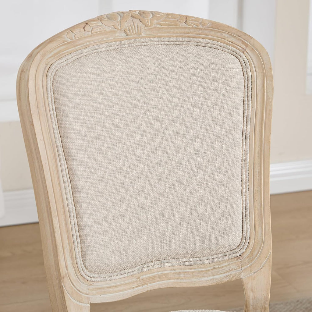Kmax French Dining Chairs Set of 2, Farbric Upholstered Dining Chairs with Elegant Curved Legs High Back Armless Kitchen Chairs Side Chairs for Dining Room Restaurant - Linen, Beige/Natural Legs
