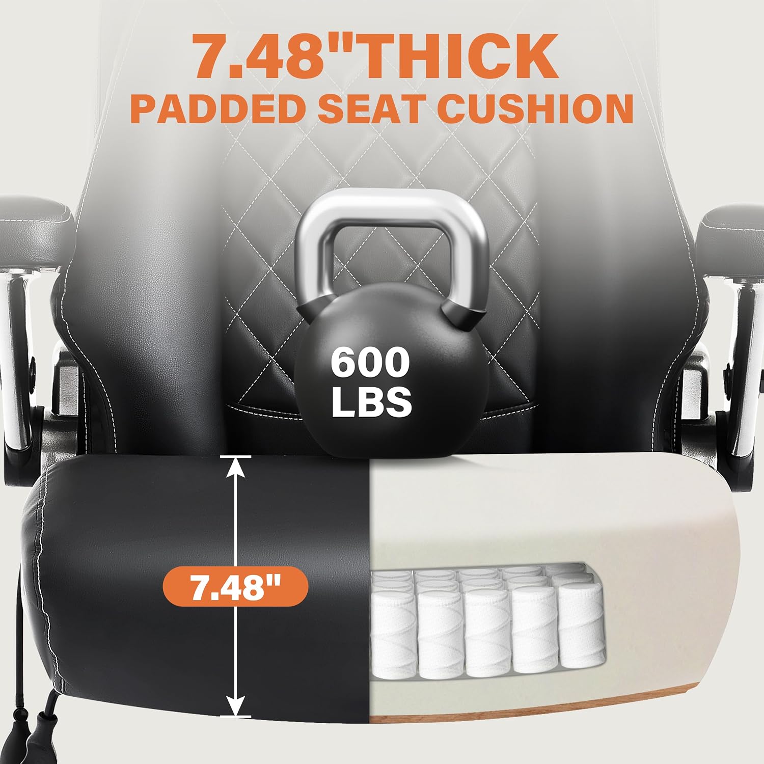 600LBS Large Big and Tall Office Chair, Heavy Duty Wide Ergonomic Gaming Office Chair with 5D Flip Arms, Comfy PU Leather Executive Office Desk Chair, Extra Wide Padded Seat, Adjustable Lumbar