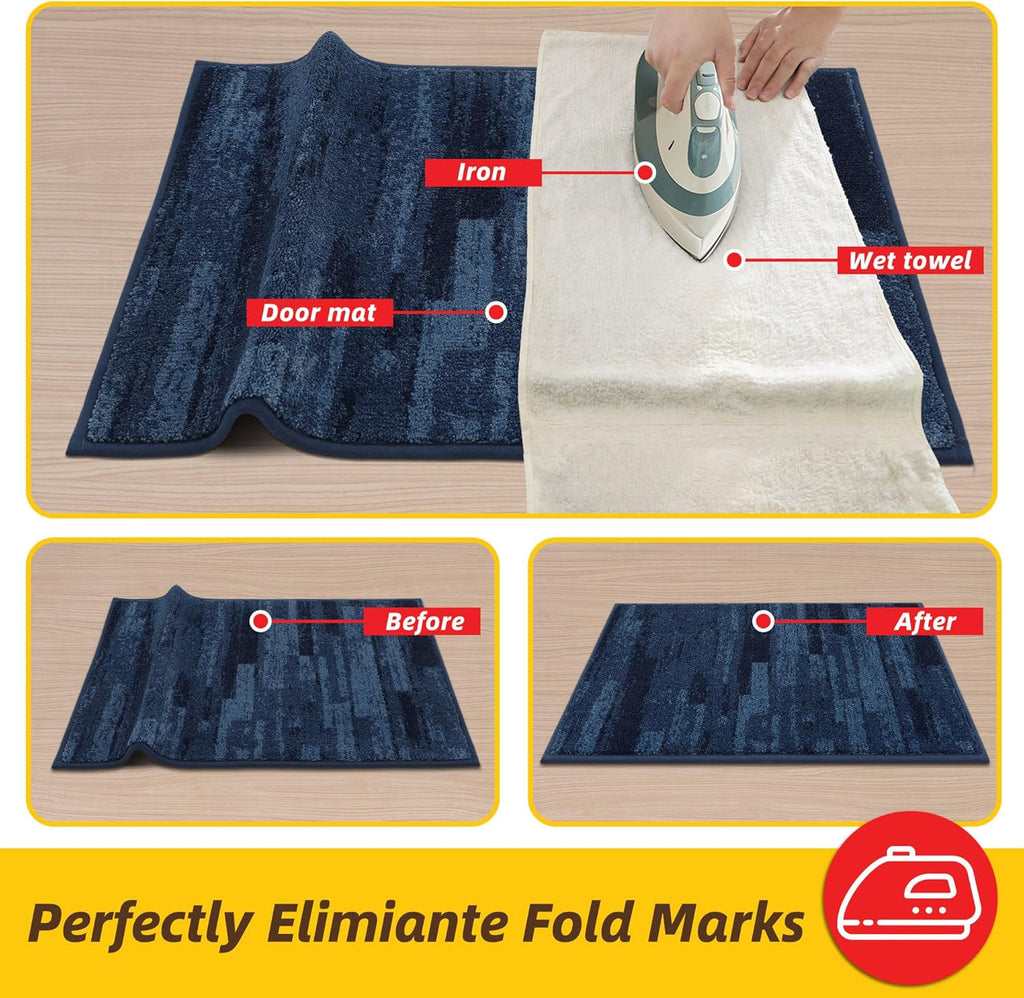 JSEI Dirt Trapper Door Mat 24"x36", Non-Slip Doormats Washable Entryway Mat, Welcome Floor Mat Absorbent Low Profile Dog Door Mats for Front Back Door, Wet Shoes & Paws, Blue
